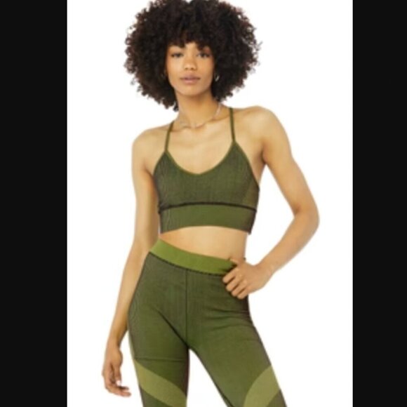 NWOT Alo Yoga Seamless Illusion Bralette Medium Anthracite/Highlighter - Picture 1 of 4